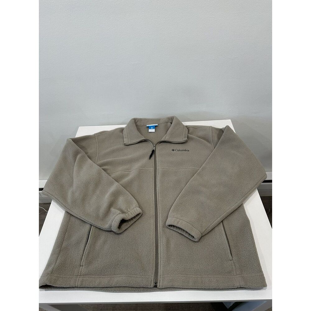 Columbia Sportswear Full Zip Fleece Jacket Taupe Tan Size Large Outdoor